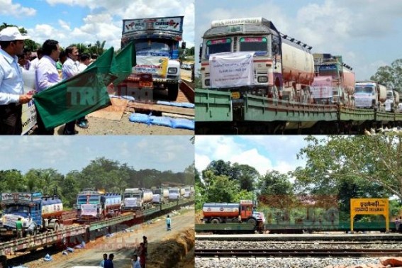 First RoRo trial train service inaugurated from Churaibari on Friday with 19 fuel tankers, 2 LPG bullets : State to get relief from fuel crisis as Central Railway Ministry started  RoRo for Tripura